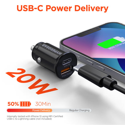 Hypergear Mini 20W USB-C PD + 18W USB Fast Car Charger