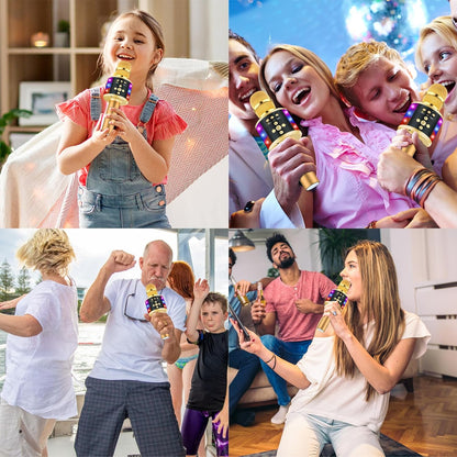 Karaoke Microphone for Kids & Adults - Bluetooth Microphones Singing Mic with Disco Lights, Echo Effect, Built-In Speaker Portable Karaoke Player for Party Travel Gifts Q78(Gold)