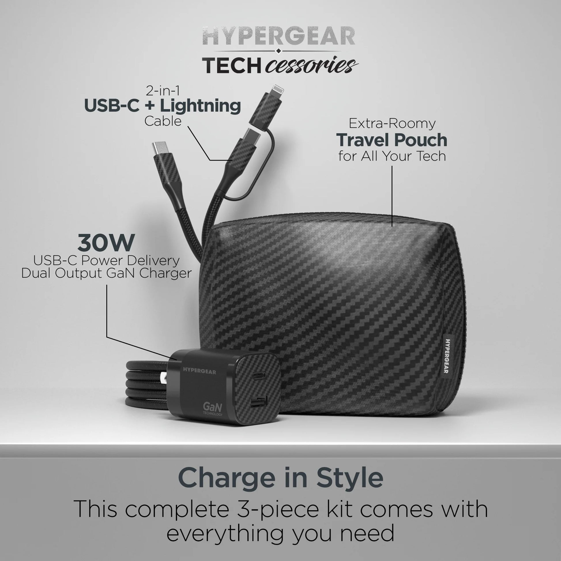 Hypergear Techcessories 30W USB-C PD Charging Kit with Travel Pouch