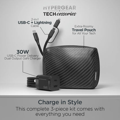 Hypergear Techcessories 30W USB-C PD Charging Kit with Travel Pouch