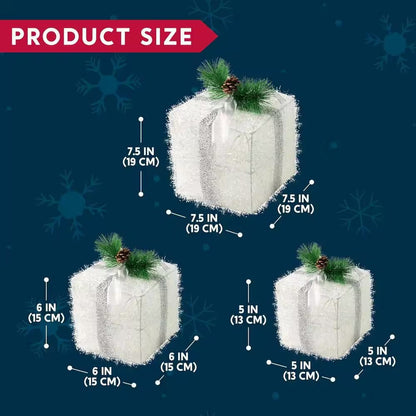 Christmas Lighted Gift Boxes, Decorations Set of 3, Light up Present Boxes, 60 LED Warm White Lights - OFW Electronics
